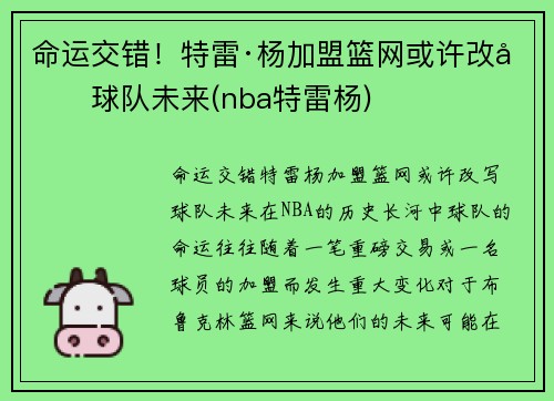 命运交错！特雷·杨加盟篮网或许改写球队未来(nba特雷杨)