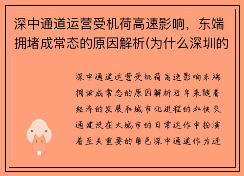 深中通道运营受机荷高速影响，东端拥堵成常态的原因解析(为什么深圳的机荷高速最堵)