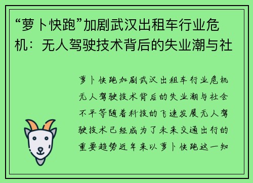 “萝卜快跑”加剧武汉出租车行业危机：无人驾驶技术背后的失业潮与社会不平等