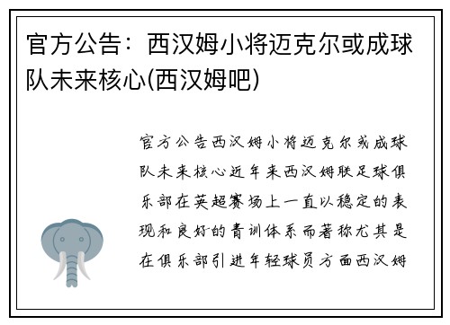 官方公告：西汉姆小将迈克尔或成球队未来核心(西汉姆吧)